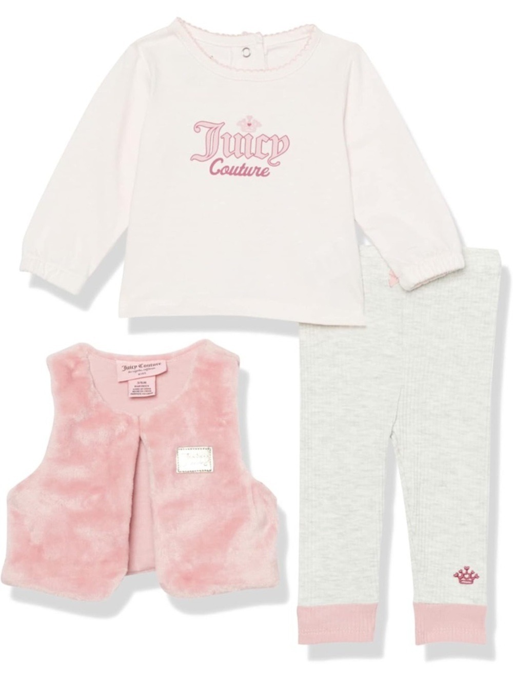 Juicy Couture Pink Plush Hooded Set with Heathered Gray Leggings
